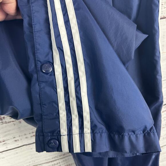 Mens Y2K Adidas Navy White Stripe Nylon Track Pants Break Away Snap Button Sz L - Picture 3 of 9